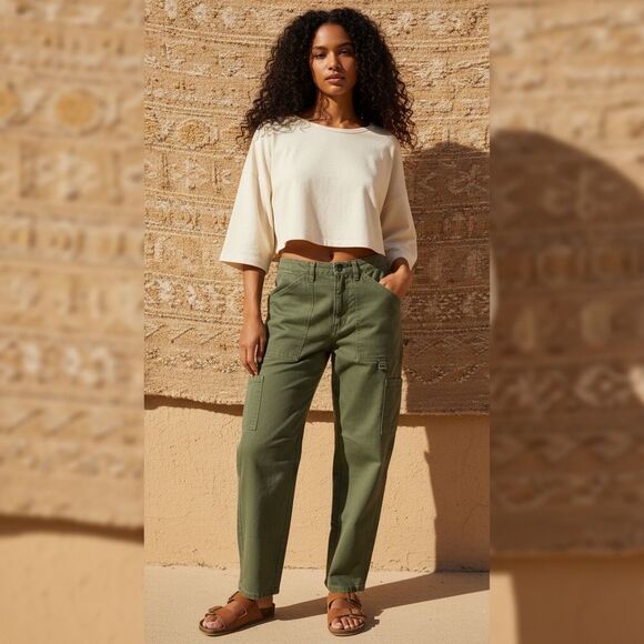 Billabong Olive Green Carpenter Pants Women’s Utility Workwear Cotton Straight L - Picture 1 of 9